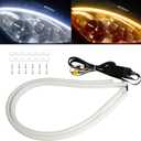 Qasim Sequential LED Strip, 12inch Car LED Flexible Strip Lights Turn Signal Switchback White/Amber Daytime Running Light for Headlights Retrofit-1Pair (11.8 inches)