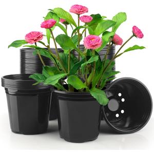 1 Gallon Pots for Plants, 7 Inch Nursery Pots with Drainage Holes, 1 Gallon Plastic Plant Pots for Cuttings, Seeding, Succulents, Transplanting