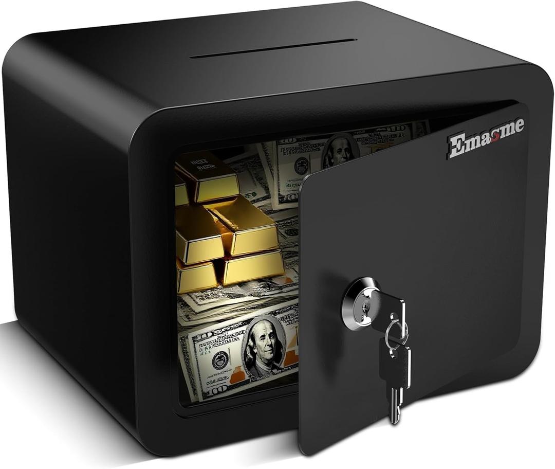Mini Safe Small Safe Box Money Safe Small Safes for Home Dorm Mini Safes for Kids Safety Box for Cash Documents Kids Lock Box with Key Black (0.23 Cubic Feet)