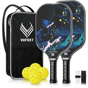 Pickleball Paddles Set of 2/4, USAPA Approved 99.99% Carbon Fiber Surface Pickleball Sets PP Honeycomb Core Pickleball Rackets, Lightweight Paddles with 4/6 Balls 1 Bag and Tapes for Beginners Medium