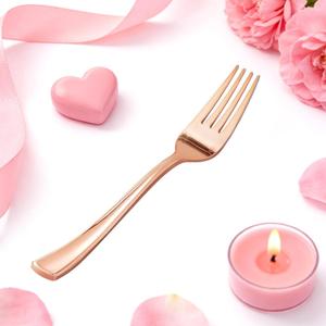 Goodluck 50 Pack Rose Gold Plastic Forks, Heavy Duty Forks Disposable, Rose Gold Plastic Cutlery Perfect for Weddings, Parties, Dinners and Thanksgiving