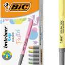 BIC Brite Liner Grip Pastel Highlighter Set, Chisel Tip, 12-Count Pack of Pastel Highlighters in Assorted Colors, Cute Highlighters for Bullet Journaling, Note Taking and More
