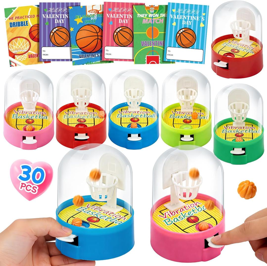 30-Pack Valentines Day Mini Finger Basketball Shooting Toys Bulk with Cards for Kids Handheld Shooting Game Fidget Party Favors School Gifts Exchange Classroom Prizes Goodie Bags for Boys and Girls