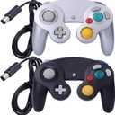 ONE250 2 Pack Classic Shock Joypad Wired Controller, Compatible with Wii NGC Gamecube Game Cube (Black & Silver)