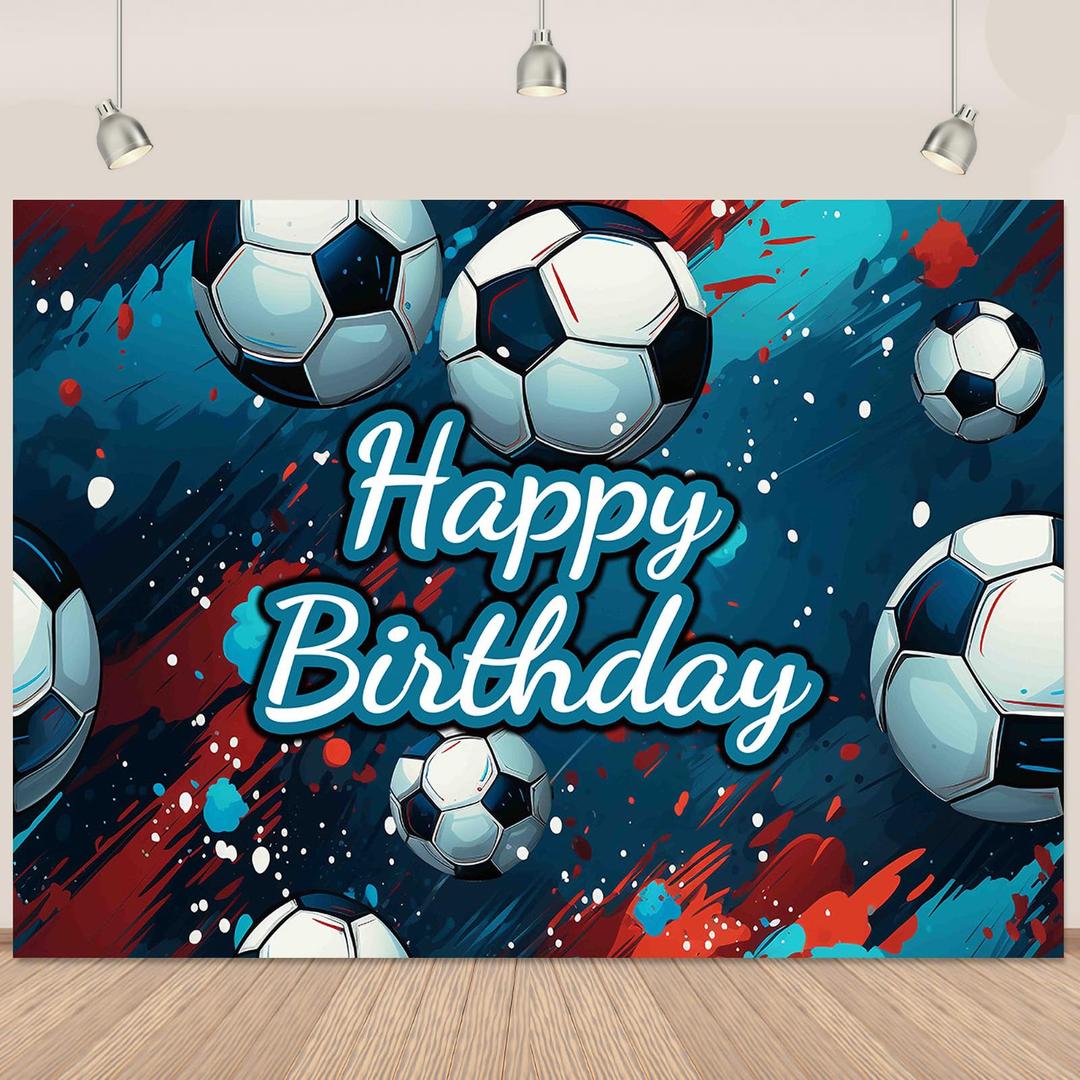 Soccer Happy Birthday Banner Backdrop Soccer Backdrop for Birthday Party Football Sports Themed Decorations Banner for Boys Party 6x4Ft