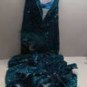 Ikerenwedding Sparkly Prom Dress Glitter Sequin Feather Split Pageant Celebrity Gala Evening Dress Lake Blue US22W