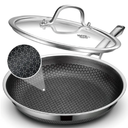 Frying Pan with Lid, 10 Inch Hybrid Non Stick Stainless Steel Skillets, Dishwasher Induction Oven Broiler Safe, Non Toxic Chef's Pan, PFOA Free Cookware