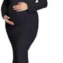 Mommy Jennie Long Sleeve Maternity Dress for Photoshoot Stretchy Pregnancy Fitted Gowns for Baby Shower (Large, Black)