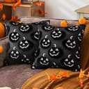 Black Halloween Pumpkin Fall Throw Pillow Covers 18"x18" Set of 2 Soft Faux Fur Ghost Pillow Covers for Couch Sofa Bed, Cute Autumn Farmhouse Cushion Case for Holiday Home Living Room Decor