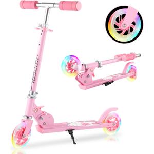 Scooter for Kids Ages 3-12 - Kids Kick Scooters with Led Light Up Wheels & 3 Levels Adjustable Handlebar, Lightweight Foldable 2 Wheel Girly Pink Scooter Christmas Birthday for Girls Boys. (Girly Pink)