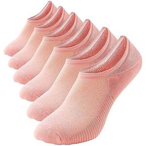 WANDER No Show Socks Women Low Cut Thick Cushion Cotton Crew Non Slip Invisible Casual Socks 6 Pairs(Large, Pink)