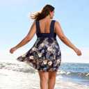 Plus Size Tankini Swimsuits- Women Two Piece Tankini Top with Shorts Flowy Swimsuit Bathing Suits with Shorts (Blue, XL)