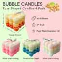 4 Pack Rose Bubble Candles - Multi-Color Gradient Cube Soy Wax Pillar for Home Decor, Romantic Scented for Valentine's Day, Wedding, Anniversary, Birthday and Gift