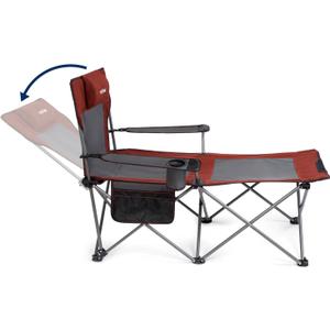 apollo walker Camping Chairs for Adults - 6 Legged Beach Chair with Foot Rest, Adjustable 90 - 135 Reclining Lounge Chair Outdoor, Folding Chairs for Outside with Detachable Pillow & Carry Bag Red (Regular)