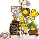 FairySandy 13 Pcs Softball Tiered Tray Decor Birthday Decorations Softball Wooden Table Decor Rustic Sport Game Sign for Fans Theme Supplies