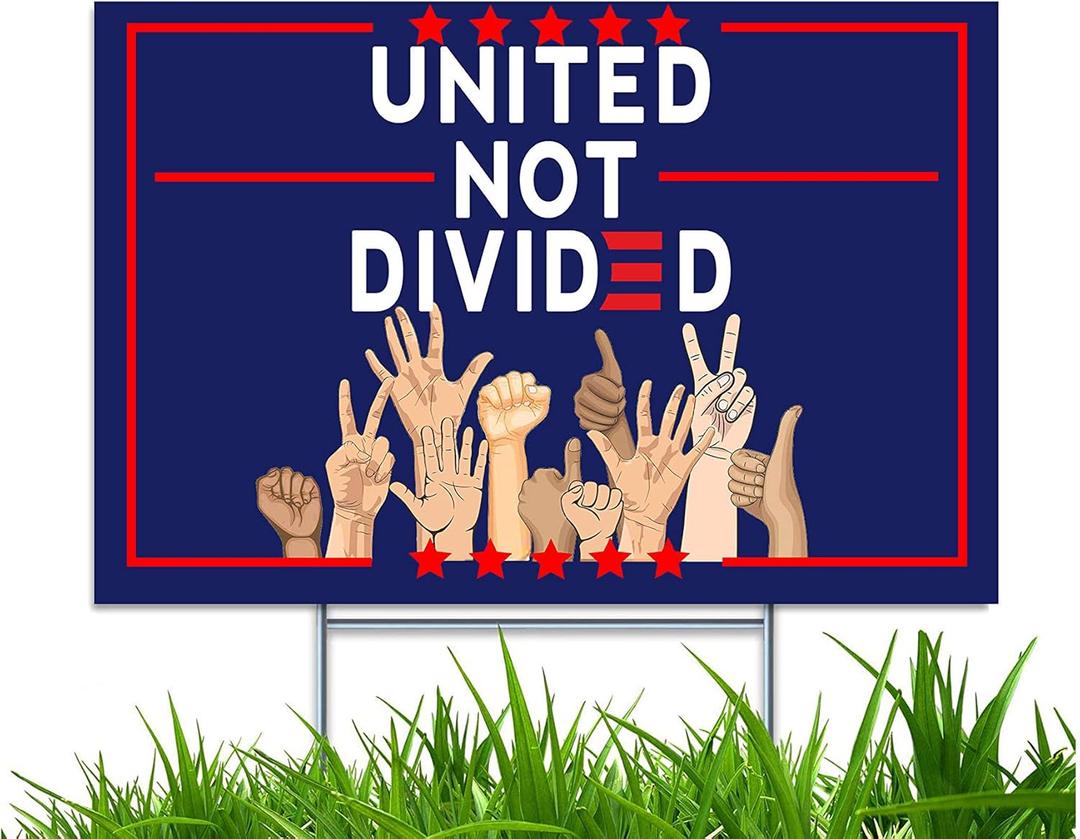 Yard Sign with H-Frame Stakes United Not Divided UV and Weather Resistant Corrugated Plastic Sign 2-Sided Print for Patio Garden Outdoor Indoor Decor 18"X12" (Blue)