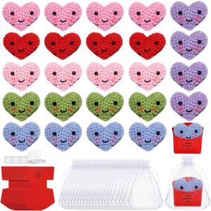 Norme 24 Sets Heart Crochet Pattern Pocket Hug, Mini Thank You Gifts Knitted Heart Mini Size DIY Pocket Hug Cheer Up Gift For Couples Valentine's Day And Family Friends Gifts (Multicolor)
