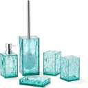 Clear Acrylic Bathroom Accessories Set - Rust-Free, Transparent Design - Includes Soap Dispenser, Toothbrush Holder, Cup, Soap Dish, and Toilet Brush 5-Piece (Teal Blue)