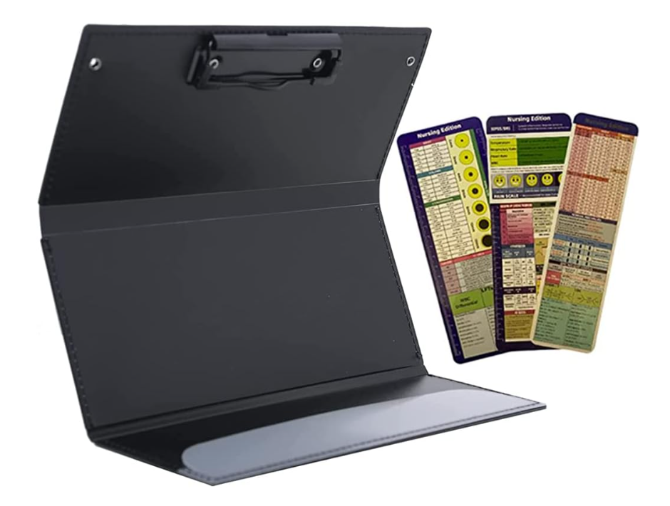 Foldable Nursing Clipboard, 3 Layers Folding clipboards Nurses Clip Board Low Profile Clip Pocket Clipboards for Nurses, Doctors,Students, Teachers (Black)