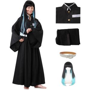 Muichirou Cosplay Costume Halloween Kimono Uniform Full Set Adult Dress up Outfits Costume with Wig (Kids 150)