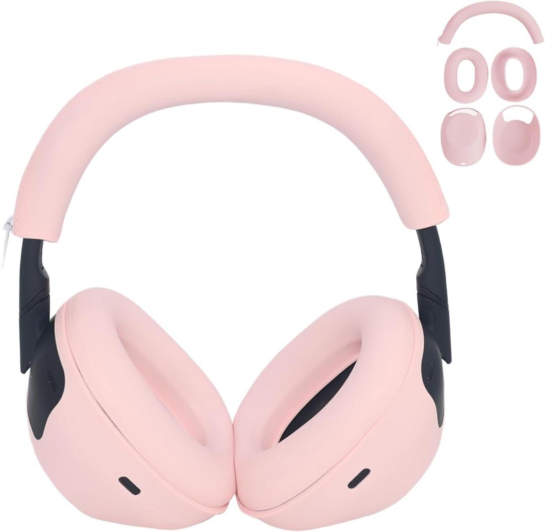 Adhiper 3-in-1 Silicone Case Sweat Covers for Sony WH-1000XM6 Headphones Accessories, XM6 Cover Silicone Ear Pads Covers & Headband Cover & Ear Cups Protector, Washable & Sweatproof - Pink
