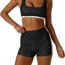SOLY HUX Women's Tracksuit 2 Piece Outfits Polka Dots Crop Tank Tops and High Waisted Biker Shorts Workout Sets (Medium, Black and White)