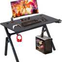 BestOffice | 47" Gaming Desk | Blue | Carbon Fiber Textured Computer Desk | Sturdy Steel Frame, Cup Holder, Headphone Hook, Cable Management Holes, Adjustable Leg Pads | for Gamers, Home, Office