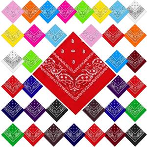 36 Pcs Paisley Cowboy Bandanas Bulk Multi Purpose Polyester Headband Scarf Kerchiefs for Men Women Pet Party Costume (Mixed Color)
