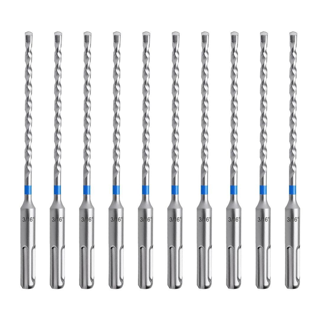 toolant Masonry Drill Bit,SDS Plus Rotary Hammer Drill Bits Set for 3/16" x6inch 10pcs,Carbide Tipped 2-Cutter for Concrete,Masonry and Brick