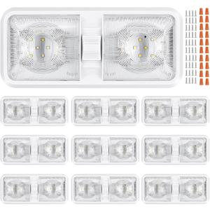 10 Packs RV Lights Interior 12V Led 8W Ceiling Double Dome Camper Light 600 Lumen Brightness Lights Fixtures for RV Camper Trailer Boat Car, Natural White 4000-4500K, 48 X 2835 SMD LED