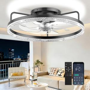 Ceiling Fan with Light,20" Flush Mount Ceiling Fan,6 Speeds,3000-6500K Dimmable LED, App&Remote Control, Quiet DC Motor for Bedroom Living Room Modern Ceiling Fans with Lights (Black, 20inch-Scaly)