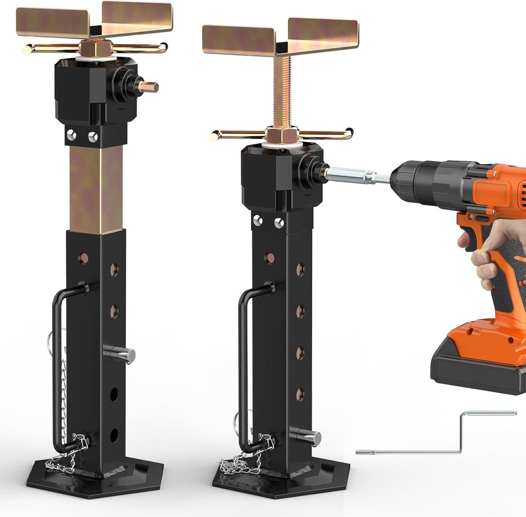 Camper Slide Out Support Jacks 2 PCS 13"-26" RV Slide Out Stabilizer Jacks(Electric Drill Adjust),Travel Stabilizer Jacks Stand, Supports Up to 5,000 lbs,Aluminum Gear Box
