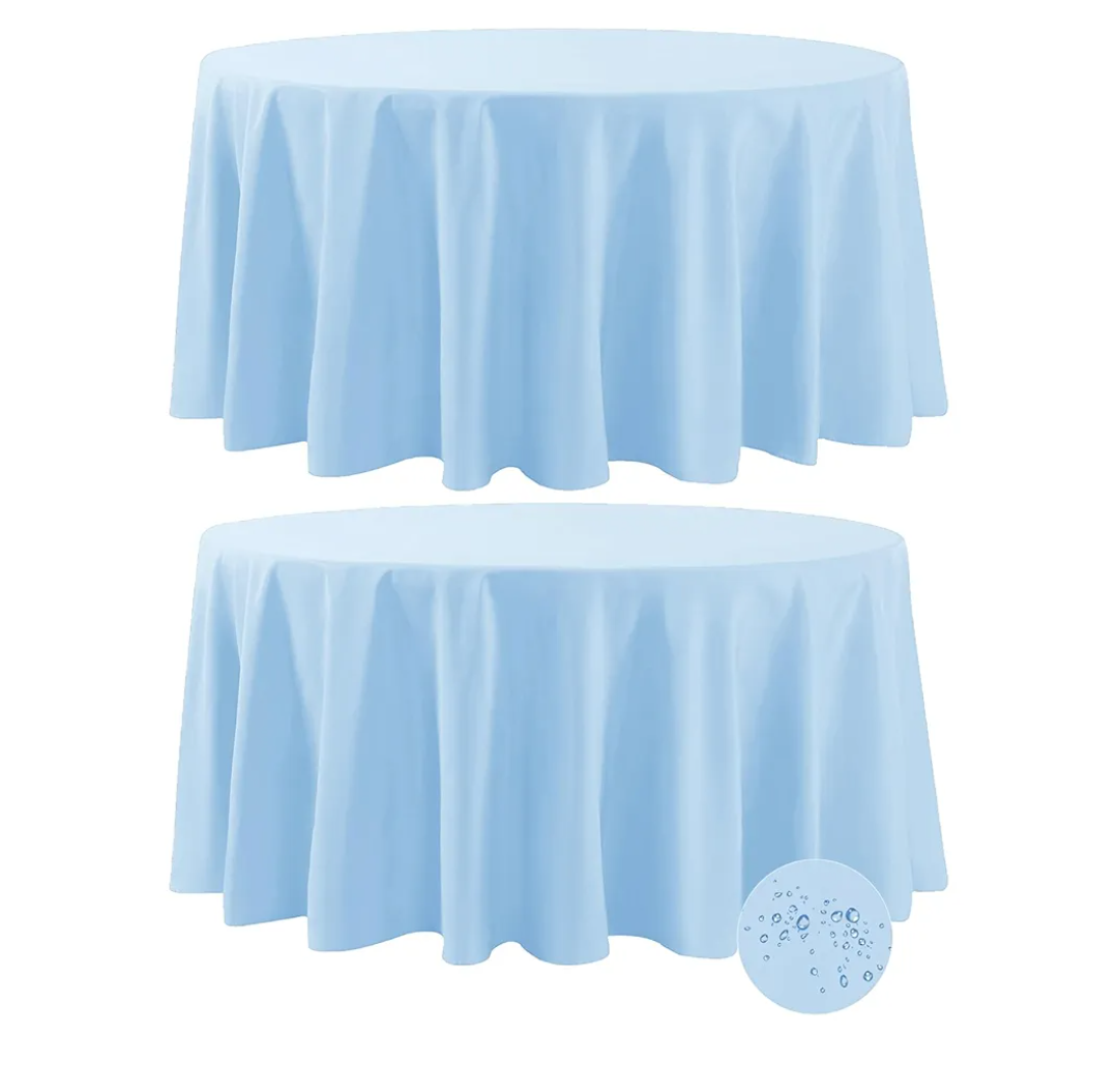 Blue Disposable Plastic Tablecloth for Round Tables (12 Pack) 84 inches Table Cloths for Parties, Events & Weddings, Indoors & Outdoors, Plastic Table Cover