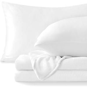 BEDELITE Flannel Sheets Queen Size Bright White - Super Soft Fleece Sheets Set Fluffy Extra Plush, 4 Piece(Include Fitted Sheet, Flat Sheet, 2 Pillowcases)