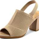 mysoft Women's Knit Chunky Block High Heels Elastic Slingback Open Toe 3 Inch Heeled Sandals, Size: 9