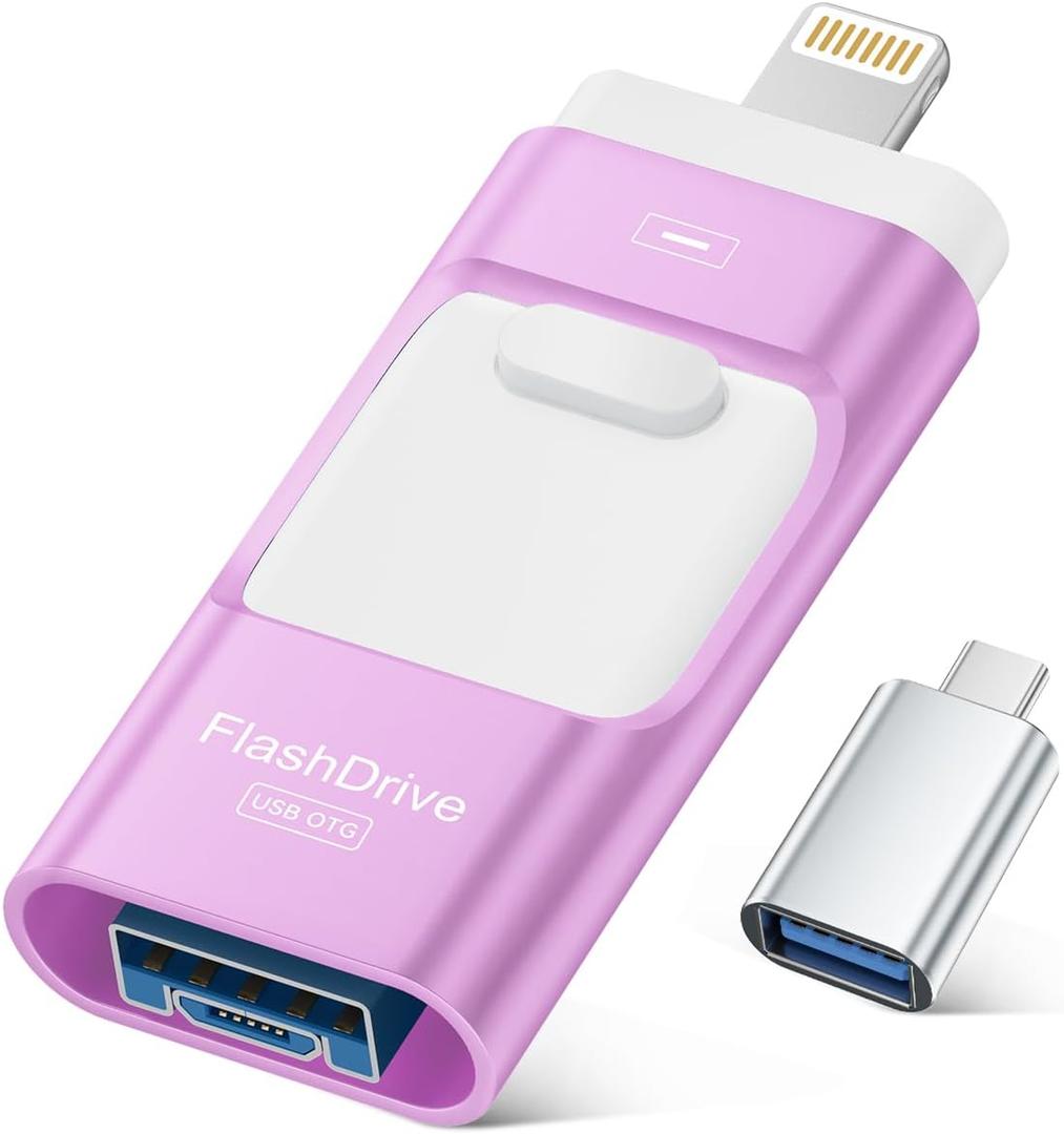 MFi Certified 256GB iPhone Flash Drive, Photo Stick Memory Stick for iPhone iPad, USB Thumb Drive for Photos Videos Transfer & Backup, External Storage Compatible for iPhone/Android (Purple)