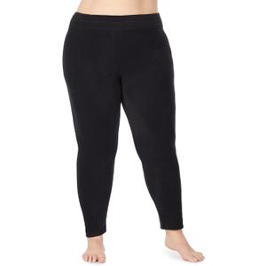 Cuddl Duds Fleecewear with Stretch Leggings for Women - Thermal Fleece Lined Base Layer Tights - Cold Weather Winter Clothes (X-Small, Black)