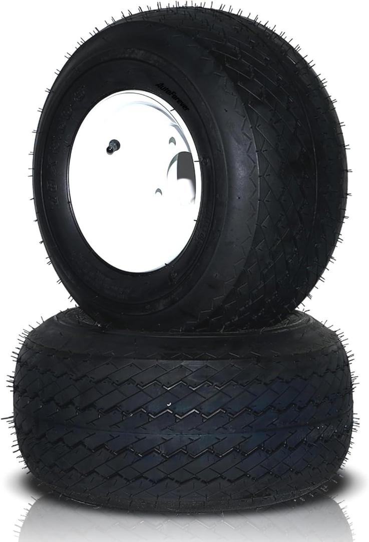 AutoForever 18x8.50-8 Lawn Mower Tires & Rims Lawn Mower Ridings Garden Tractor Turf Tires B 4 Lug 4" Center, 2.83" Center Bore,White Wheel 18x8.5x8 Turf Tires 4PR for Golf Cart Set of 2