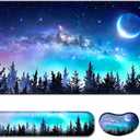 Keyboard Wrist Rest + Mouse Pad with Wrist Support + Desk Mat + Coaster 4 in 1 Set, XXL Large Gaming Mousepad Cute Ergonomic Mouse Pads for Desk Computer Laptop Office Decor-Forest Moon
