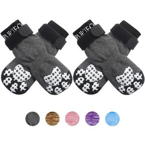 PUPTECK Anti-Slip Dog Socks with Double Sides Grips for Small Medium Large Dogs Hardwood Floors Prevents Licking, Dog Shoes for Hot Pavement Traction Control Paw Protector for Senior Dogs, Grey L (Large (4 Count))