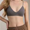 SweatyRocks Women's Triangle Bralette Plunge Bra V Neck Wireless No Padded Soft Comfortable Everyday Sleep Bras (Black, L)