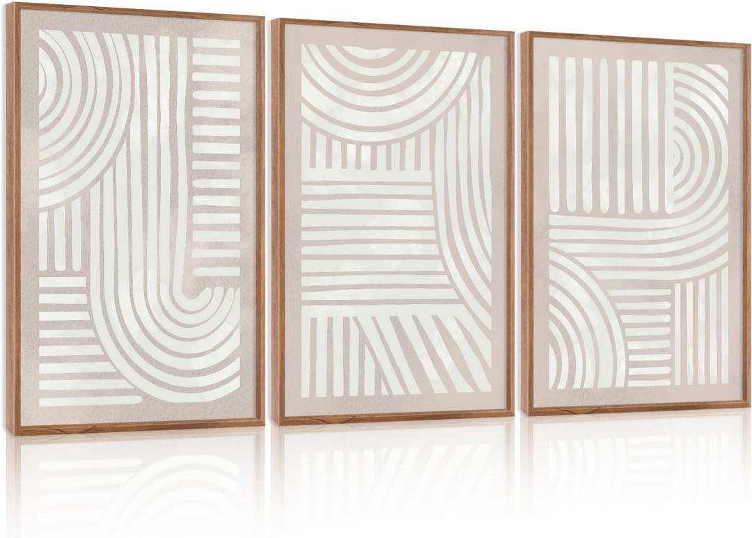 Large Abstract Neutral Geometric Framed Canvas Wall Art,Boho Minimalist Shapes Wall Decor,Modern Lines Artwork,Mid Century Arch Art Print for Living Room,Bedroom,Office-16 x24 x3