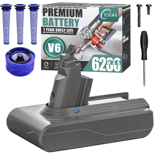 EGR Repuesto de batería premium de 6200 mAh V6 compatible con Dyson V6 Animal V6 Absolute V6 Motorhead V6 Fluffy SV03 SV04 SV05 SV06 SV07 SV09 DC58 DC59 DC61 DC62 DC72 DC74 Aspiradora (no compatible
