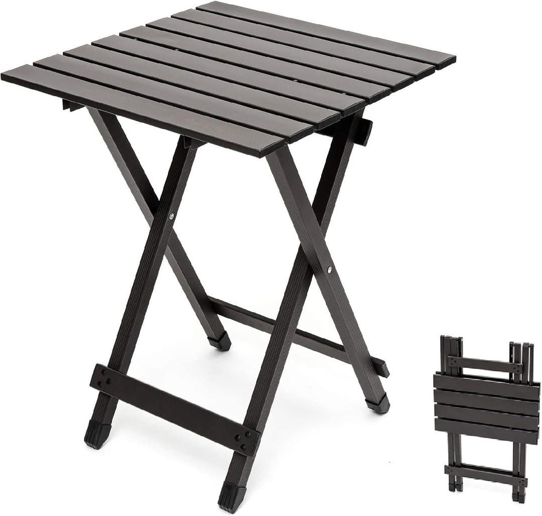 SUNNYFEEL Folding Camping Table - Lightweight Aluminum Portable Picnic Table, 18.5x18.5x24.5 Inch for Cooking, Beach, Hiking, Travel, Fishing, BBQ, Indoor Outdoor Small Foldable Camp Tables (Brown)
