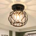 Hallway Ceiling Light fixtures,Flush Mount Ceiling Light Fixture E26 Ceiling Lighting with Crystal Small Chandelier Indoor Lighting for Foyer Entryway Bedroom Bathroom Closet Living Room (Iron+Acrylic, Black)