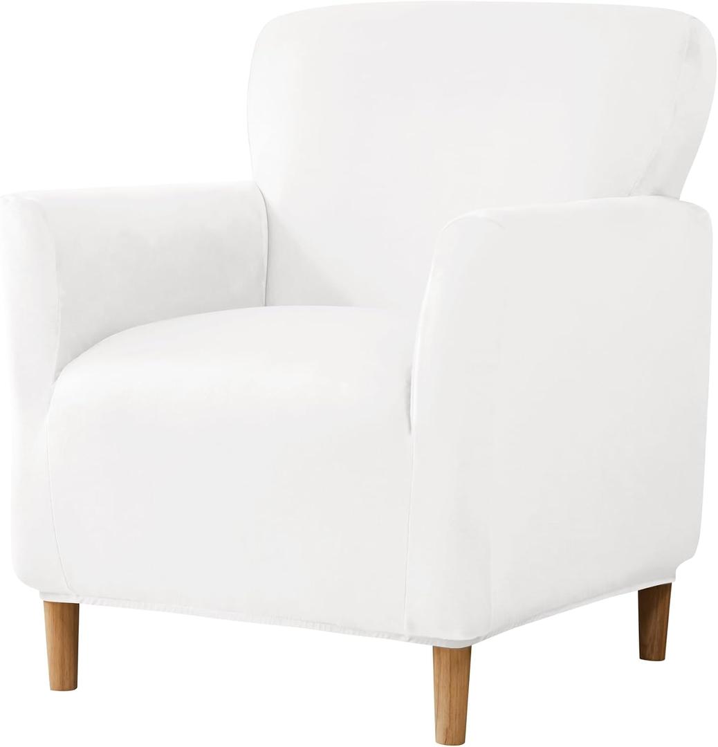 Stretch Chair Covers Banquet Armchair Slipcovers Luxury Velvet Armchair Sofa Covers Chair Slipcover Anti-Slip Furniture Protector for Living Room Friendly for Kids Pets (White)