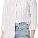 Amazon Essentials Women's Regular-Fit Long-Sleeve Button-Down Poplin Shirt, Business Casual, Office Work, Lilac White Variegated Stripe, XX-Large