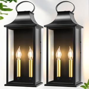 21" Large Outdoor Wall Lights 2 Packs, Black Exterior Lighting Fixtures Outdoor Sconce Light with E12 Base, 2-Light Outdoor Lanterns for Porch, Waterproof Outside Lights for House, Garage, Patio