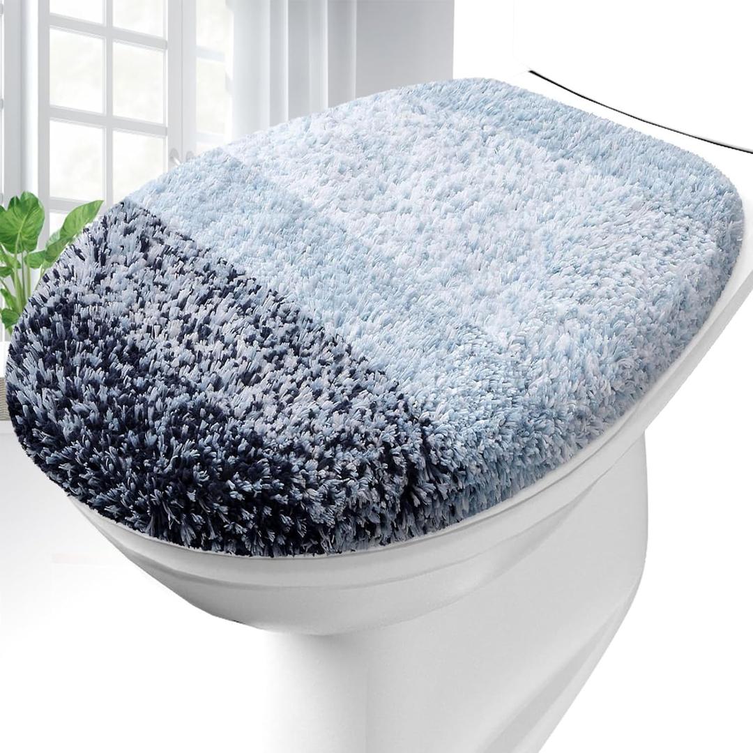 OLANLY Soft Microfiber Bathroom Toilet Lid Cover, Machine Washable Covers, 17.5x15, Stays in Place Rubber Backing, Fits Most Round, Elongated and Oblong Lids, Accessories Decor, Dark Blue