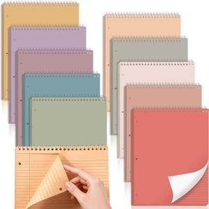 10 Packs 8.5 x 11 inch Top Spiral Notebook with 3 Hole Punched Legal Pads 40 Sheets College Ruled Notepad Hard Cardboard Paper Wirebound Pads for Business School Office Home Supplies (Retro)